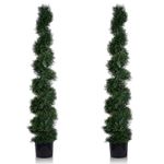 MDAL 6FT Artificial Spiral Cypress Tree,Topiary Trees Artificial Outdoor-Indoor Outdoor Decor - Plastic Pots - Set of 2