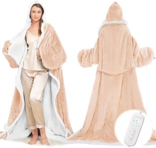 Wearable Heated Blanket with Foot Pocket, Electric Wearable Throw Blanket with Sleeves, Hood, Portable Heated Blanket with 8 Heat Settings, 1-10 Hours Auto Shut-off, Gift for Family, Friends, 50*70"