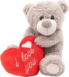 I Love You Teddy Bear Valentines Day Present Large 16"/41cm Soft Grey Plush Toy Holding Red Love Heart with 'I Love You' Embroidery - Perfect for Valentines - Mother's Day