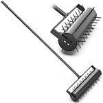 evtmag Updated 22-inch Lawn Aerator, Heavy Duty Rolling Lawn Aerator Tool, Garden Yard Manual Aerator Lawn, 55-inch Stainless Steel Handle – Black