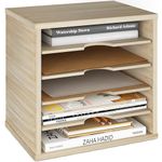 Ballucci Wood File Organizer Paper Sorter, 5 Tier Adjustable Shelves Office Desk Organizer 13 5/8" x 9 1/4" x 12", Brushed Wood