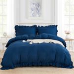 Navy King Duvet Cover Set for Teens Adults Ruffle Frills Bedding Set,Zipper Closure and 2 Pillowcases,Soft Microfiber Duvet Cover 220 * 230 cm