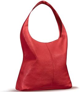 Italian Genuine Leather Hobo Bag for Women with Zipper | Large Soft Slouchy Shoulder Handbag Tote Bucket Purse Pocketbook (Red)