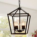 TELAFLY 4-Light Lantern Pendant Light,Modern Industrial Black Cage Farmhouse Chandelier for Kitchen Island,12'' Rustic Metal Hanging Lighting Fixture for Dining Room Bedroom Foyer Entry Porch