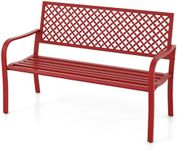 COSTWAY Garden Bench, 2-Person Heavy Duty Metal Frame Loveseat Park Bench, Outdoor Furniture Leisure Seating Patio Chair for Entryway, Porch & Backyard (Red)