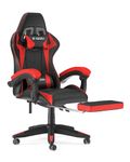 Bigzzia Gaming Chair with Footrest Office Desk Chair Ergonomic Computer Chair PU Leather Reclining High Back Adjustable Swivel Lumbar Support Racing Style E-Sports Video Gamer Chairs (Black/Red)