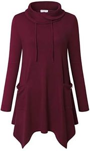 Red Sweater for Women Fall Tunic Tops to Wear With Leggings Long Cowl Mock Turtleneck Asymmetrical High Low Loose Tops Dressy Casual Work Office Winter Holiday Vacation Travel Blouses, Burgundy, L