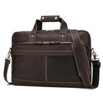 LANNSYNE Vintage Full Grain Leather Briefcase for Men Laptop Briefcase Bag fits 17.3” Laptop, Brown