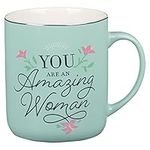 With Love Inspirational Coffee Mug for Women, You Are an Amazing Woman Teal/White Ceramic, 14 oz.