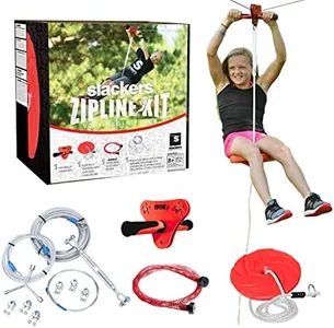 slackers 90 ft Eagle Series Zipline - Kids Zip line Kit with Safety Zipspring Brake System - Great Zipline Kit for Kids and Teens - Recommended Ages 7+