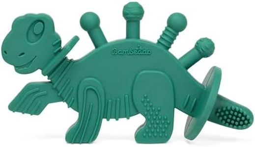 Bambeado Dibly Baby Teething Toy - Made with Natural Rubber & Amber Elements - Easy to Hold, Simple to Clean - Cute Dinosaur Teether Toy - Alternative to Amber Teething Necklace Green
