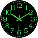 JoFomp Wooden Glow in The Dark Clock, 12 inch Silent Non-Ticking Battery Operated Clock, Energy-Absorbing Luminous Numerals and Hands, Lighted Wall Clock Decoration for Bedroom Living Room