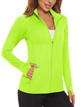 MAGCOMSEN Women's Lightweight Workout Jackets UV Protection Jacket Long Sleeve Shirts Running Fishing Hiking Shirts Fluorescent Green,M