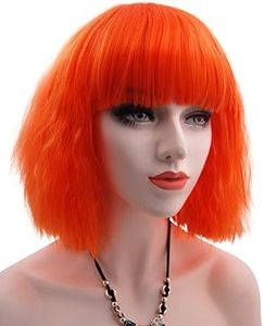 eNilecor Short Fluffy Bob Kinky Straight Hair Wigs with Bangs Synthetic Heat Resistant Women Fashion Hairstyles Custom Cosplay Party Wigs + Wig Cap (Orange)