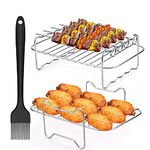 2 Pcs Air Fryer Rack for Ninja Dual Zone, Air Fryer Accessories, Stainless Steel Grill Rack with Skewers, Oil Brush Compatible with Ninja AF300UK/AF400UK, Tower, Salter and Other Dual Zone​