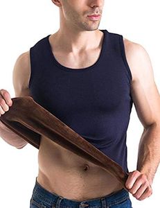 Flygo Mens Cotton Winter Warm Thermal Tank Top Fleece Lined Underwear Sleeveless Vest, Navy, XX-Large