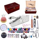 Handheld Sewing Machine, Hand held Sewing Device Heavy duty, Hand Sewing Machine Portable, Wooden Sewing Box with 153 Pcs Sewing Kit