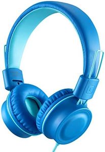 iRAG J01 Kids Headphones Foldable Stereo Tangle-Free 5ft Long Cord 3.5mm Jack Plug in Wired On-Ear Headset for iPad/Amazon Kindle Fire/Toddler/Boys/Girls/School/Laptop/Tablet(Ocean Blue)