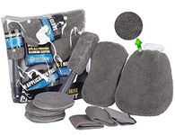 Purezo Professional Car Care Cleaning Tool Kit with Microfiber Cleaning Cloths, Microfiber Pads, Microfiber Wash Mitt, 2 in 1 Microfiber Sponge, Microfiber Wheel Brush (Set of 9, Grey)