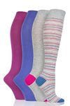 SockShop Ladies Bamboo Kneehigh Socks - Knee High Soft Breathable Cooling Socks with Smooth Toe Seams, Plain & Striped Size 4-8 Many Colours 4 Pair Multipack Neon Lights/Silver Glow 4-8