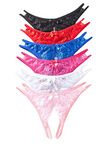 Justgoo Womens Lace G-String Thongs Panties Underwear Low Rise T-Back Underpants, 3, Large