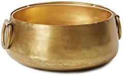 Serene Spaces Living 3.75" Decorative Gold Iron Handi Bowl with Handle - Large Centerpiece in Traditional Indian Style for Home, Diwali, Potpourri