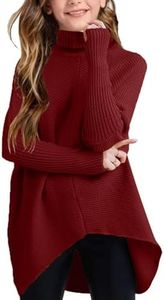 Girls Fall Winter Sweaters Dress Oversized Turtleneck Long Sleeve Casual Knit Jumper High Low Dresses Tops Outfits Wine Red