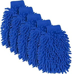 BBTO 5 Pieces Car Wash Mitts Chenille Microfiber Wash Mittens Double Sided Scratch-Free Wash Mitt (Royal Blue)