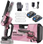 iDOO, Pink Mini Chainsaw 6inch, Cordless Battery Chain Saw Portable Camping Gear for Wood Cutting Tree Trimming, Gardening Tools Gifts for Women Men (2Batteries & 3Chains)