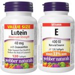 Webber Naturals Lutein 40 mg with Zeaxanthin, Maximum Strength, 120 Softgels, Supports Eye Health & Vitamin E 400 IU, 120 Softgels, Natural Source of Vitamin E, Antioxidant Support