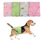 Teamoy 4 Pack Reusable Female Dog Diaper, Washable Doggie Diaper Nappies for Female Dogs, Super Absorbent Sanitary Wraps Panties (M,Pink +Green +Cloud +Flamingo)