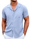 COOFANDY Mens Linen Shirt Short Sleeve Button Down Shirts Camp Collar Beach Hawaiian Shirts Summer Vacation