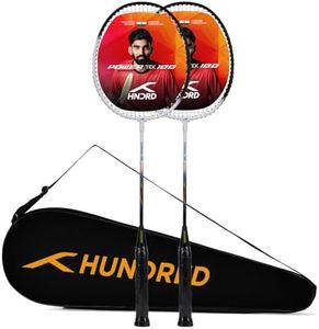 HUNDRED Powertek 100 (Set of 2) Badminton Racquet with Full Cover (White/Black, Size: Standard, Grip Size: G5) | Strung | Material: Aluminium | Maximum Tension: 16-18lbs | for Intermediate Player