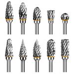 Hakkin 10Pcs Tungsten Carbide Steel Double Cut Rotary Burrs Set for Dremel Accessory 1/8" Shank Die Grinder Bits Rotary Tool Accessories for DIY Wood Carving, Metal Polishing, Engraving, Drilling