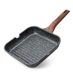 Kordisen Nonstick Grilling Pan for Stove Tops, 9.5 Inch Square Grill Pan for Indoor Cooking, Granite Coating Grill Skillet with Pour Spouts, Versatile Griddle, Induction Steak Pan, PFOA Free