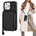 Bocasal Crossbody Wallet Case for iPhone 15 Pro Max, RFID Blocking PU Leather Zipper Handbag Purse Flip Cover, Kickstand Folio Case with Card Slots Holder Wrist Strap Lanyard 5G 6.7 Inch (Black)