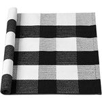 sourcing map Cotton Plaid Door Mat, Black & White Area Floor Rugs, Checkered Carpet for Indoor/Outdoor, Woven Washable Buffalo Mat, Retro Doormat Runner Rug for Front Porch/Kitchen 24"x71"