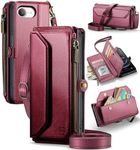 Strapurs Crossbody Wallet Case Compatible with iPhone 16E RFID Blocking 7-Card Holder Soft PU Leather Magnetic Snap Shoulder Strap Zipper Pocket Phone Cases Fit for iPhone 16E - Wine Red
