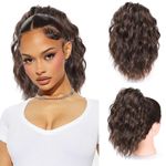 ISMELSA 12 inch Curly Drawstring Ponytail Extension, Chocolate Brown Hair Extensions Ponytail, Fake Messy Bun,Chestnut Brown Wavy Ponytail Extension for Black Women