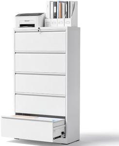 EKJ 5 Drawer Lateral File Cabinet with Lock, Heavy Duty Wide Steel Filing Cabinet for Home Office, 36" W Horizontal Storage Cabinet for Letter/Legal/A4/F4 Hanging Files, Easy Assembly (White)
