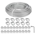 hannger Galvanized Steel Wire Rope Cable, 3/16” Galvanized Steel Cable with Rope Clamp and Thimble, 7X7 Strand Core Aircraft Cable Used for Anchored Shed, Fencing, Sunshade, Clothesline (100ft)