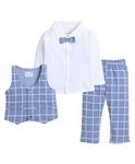 BUMZEE Sky Blue & White Boys Full Sleeves Shirt Waistcoat & Pant Set with Applique Bow Age - 12-18 Months (Peb8051D-sbl.wht)