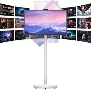 MESWAO 32 Inch Portable Smart TV on Wheels, Widevine L1 for Netflix HD, 12800mAh Battery, Android Rolling TV with 8GB RAM 128GB ROM, 1080P FHD Touch Screen Mobile Screen with Pop-up Privacy Camera