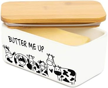 Lumicook ceramic butter dish with lid, Large Butter Dish with Lid for Countertop, Ceramic Butter Dish with lid with knife, Butter Keeper Double Silicone Seals, Perfect for 2 Sticks of Butter White