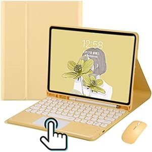 iPad 10th Generation Touchpad Keyboard Case Retro Round Key with Mouse Cute Color Keyboard with Trackpad Detachable Touch Keyboard iPad 10 2022 10.9 inch Cover (Yellow)