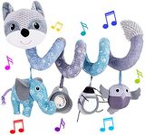 HILENBO Car Seat Toys, Infant Baby Spiral Activity Hanging Toys for Car Seat Stroller Crib Bassinet Mobile with Music Box BB Squeaker Rattles-Gray Fox