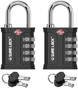SURE LOCK TSA Approved 4 Digit Combination Lock, Heavy Duty Padlock with Red Dot Indicator for Gun Cases, Pelican Cases, Tool Boxes, Gym Lockers, Storage Units & Outdoor Gates（Black2 PK