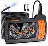 Triple Lens Sewer Inspection Camera with 50FT Semi-Rigid Cable, 1080P HD Endoscope Camera with Light, 5" IPS Screen Industrial Borescope, IP67 Drain Pipe Camera Snake, 32G Storage Card, Carrying Case