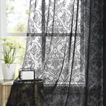 Abstractex Black Lace Voile Curtains 72 Inch Damask Floral Net Sheer Panels for Bedroom Luxury Vintage Light Filtering Victorian Window Treatment Sets for Living Room, 54" W Rod Pocket 2 Panels