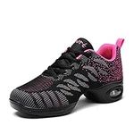 Womens Dance Sneakers Jazz Shoes - Lace-up Walking Trainers Ballroom Outdoor Mesh Split Sole Lightweight Breathable Lady Platform Shoe Rose Red